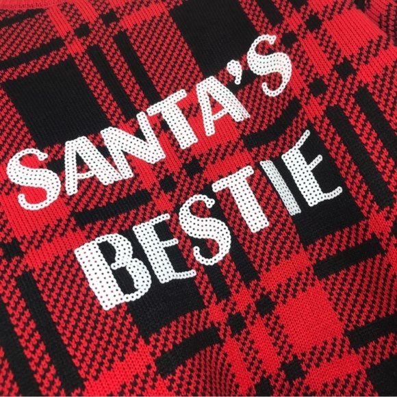 DEREK HEART Sequin Santa’s Bestie Buffalo Plaid Pullover Sweater Size La… - Picture 6 of 7